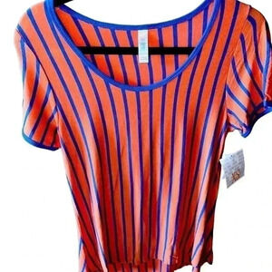 Lularoe XS orange and blue vertical stripe. Blue trim for a retro look.‎ NWT
